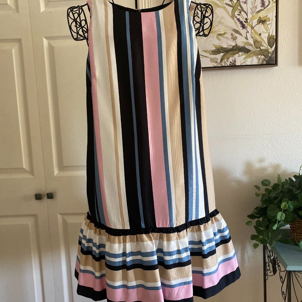 Nicole Miller Dress Ruffle Hem Multi Stripe Pink Size 10